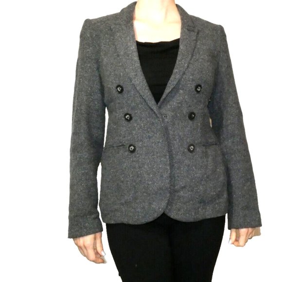 Linen Wool Jacket Black Tweed Equestrian Blazer British Office Work UK 12 = US 8 - Picture 1 of 11